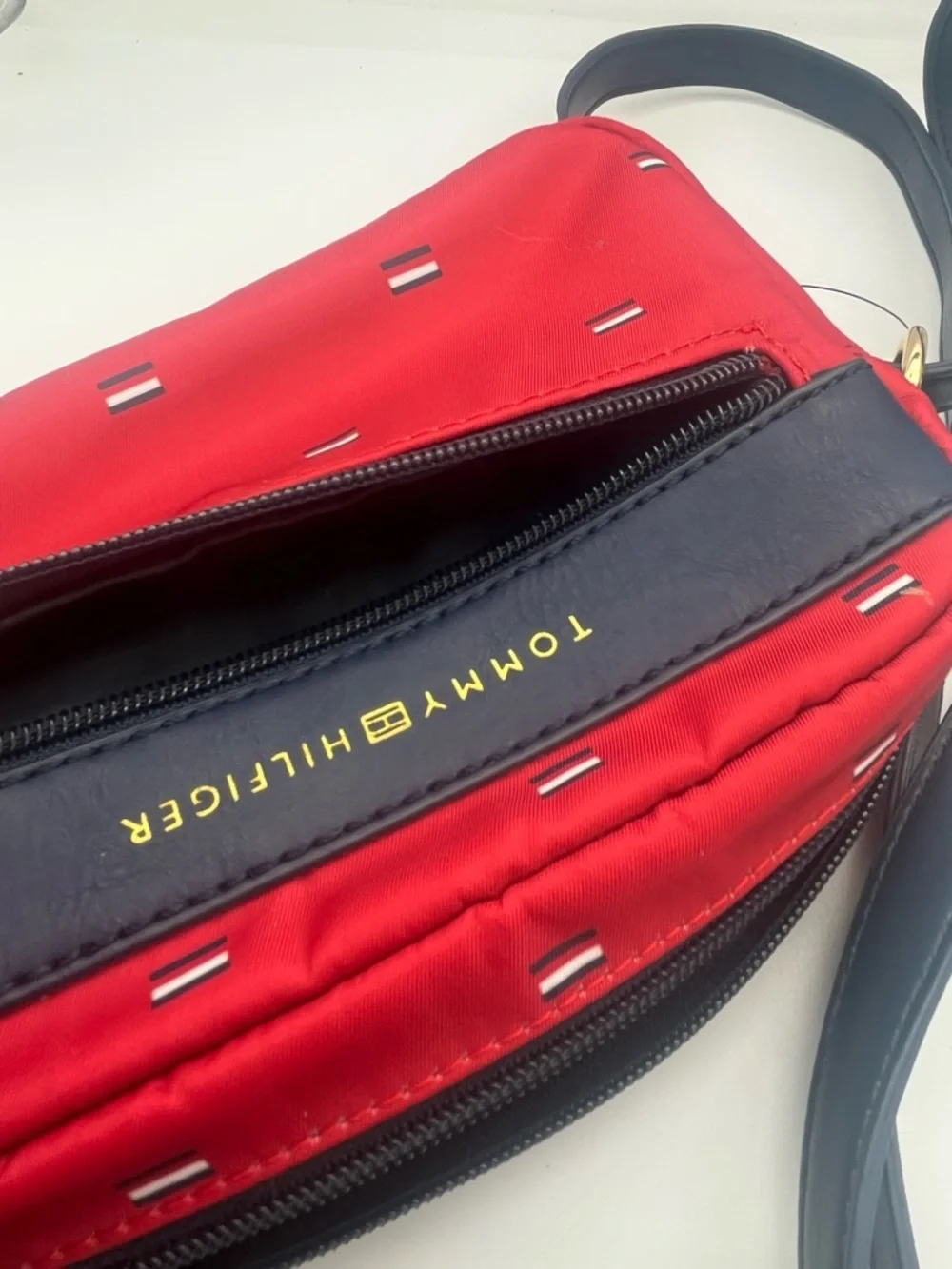 Tommy Hilfiger Red Nylon Belt Bag /Crossbody with Navy Trim - Picture 8 of 10